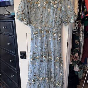 Baltic Born Blue Floral Embroidered Midi Dress